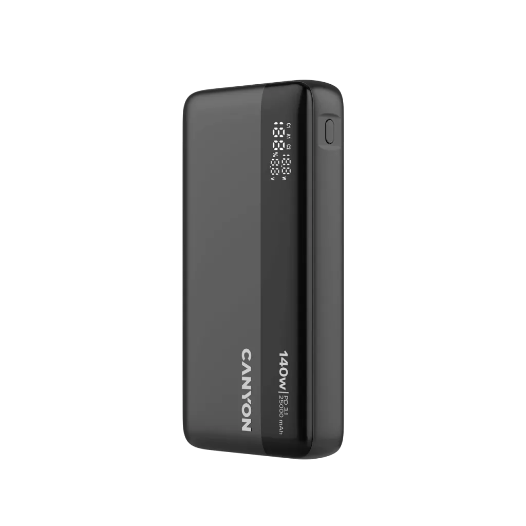 CANYON ārējais akumulators OnPower 240 ultra-ātrā uzlāde PD3.1 25 000 mAh 140W ar digitālo displeju, Tumši pelēks