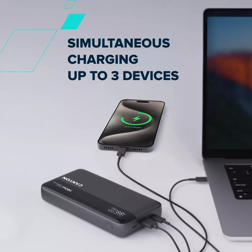 CANYON ārējais akumulators OnPower 240 ultra-ātrā uzlāde PD3.1 25 000 mAh 140W ar digitālo displeju, Tumši pelēks