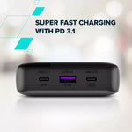 CANYON ārējais akumulators OnPower 240 ultra-ātrā uzlāde PD3.1 25 000 mAh 140W ar digitālo displeju, Tumši pelēks