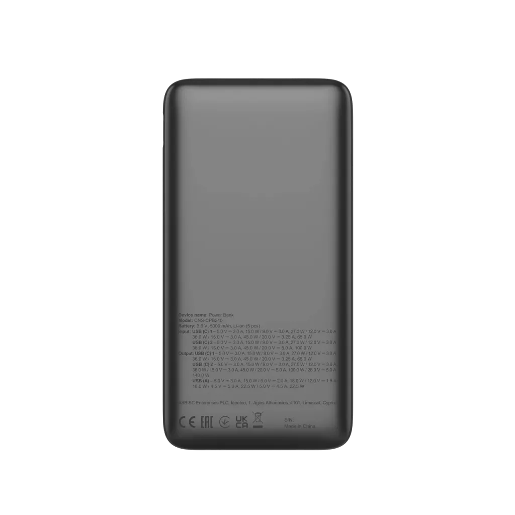 CANYON ārējais akumulators OnPower 240 ultra-ātrā uzlāde PD3.1 25 000 mAh 140W ar digitālo displeju, Tumši pelēks