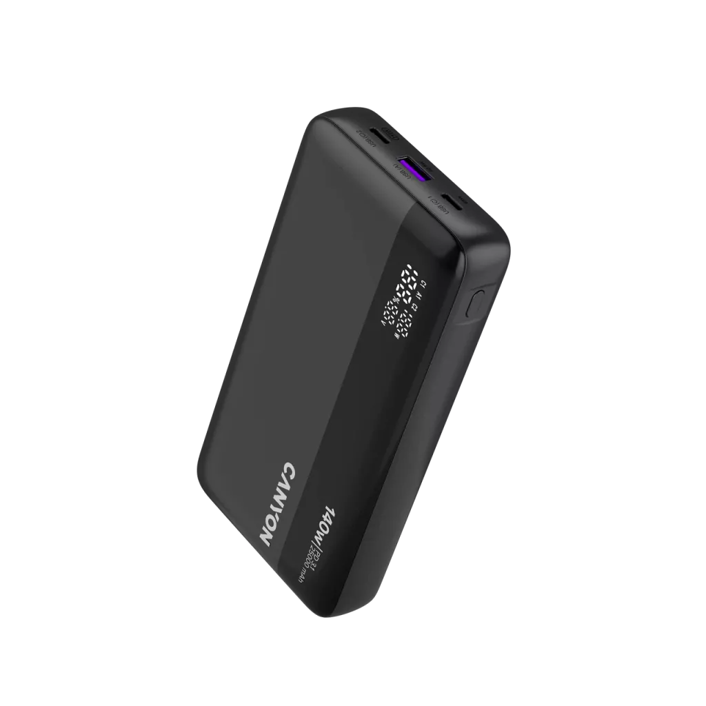 CANYON ārējais akumulators OnPower 240 ultra-ātrā uzlāde PD3.1 25 000 mAh 140W ar digitālo displeju, Tumši pelēks