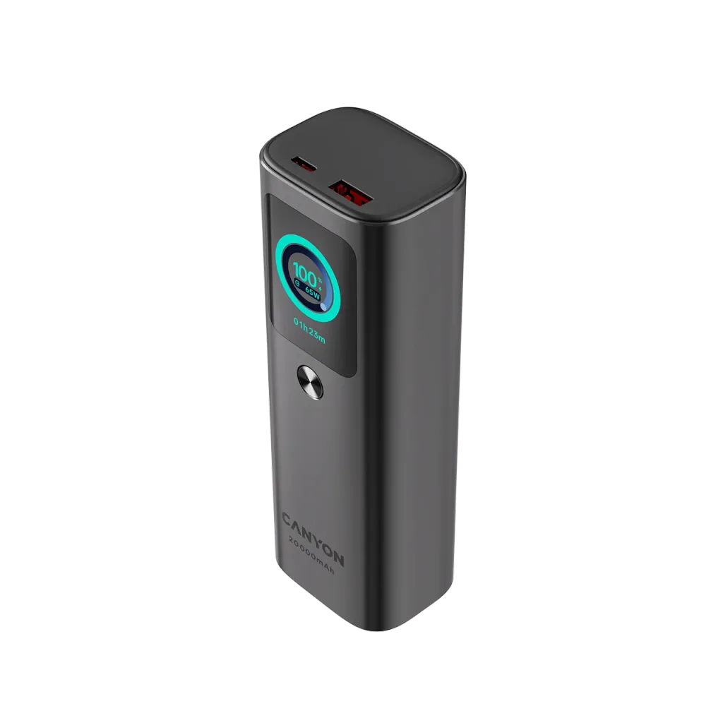 165W CANYON OnPower 265 20000mAh powerbanka ar USB-C kabeli, tumši pelēka