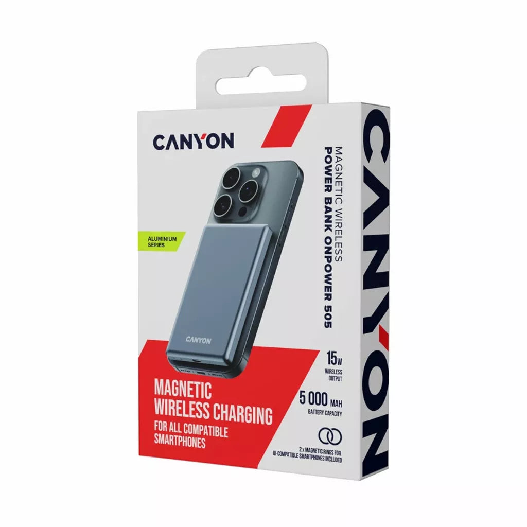 CANYON OnPower 505 Slim MagSafe 5000 mAh PD20W External Battery, Dark Gray