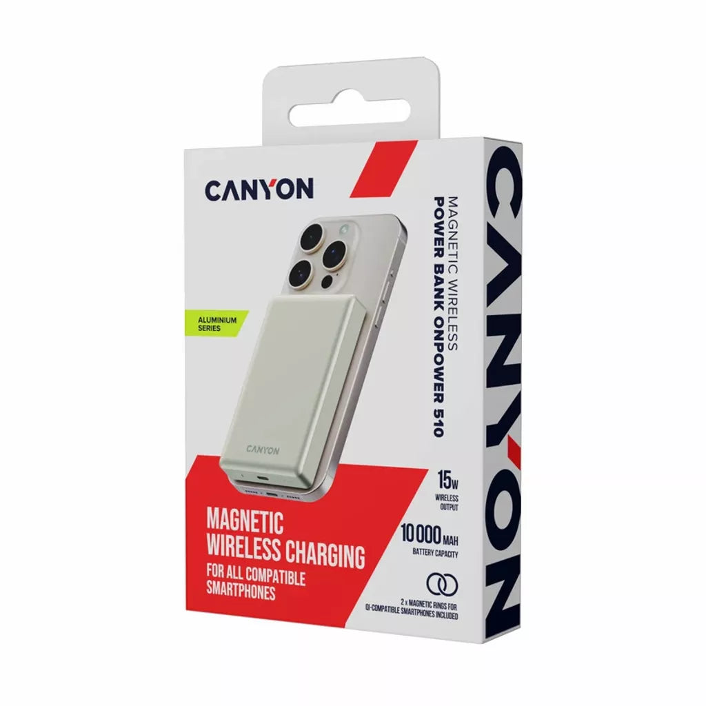 CANYON OnPower 510 Slim MagSafe 10,000 mAh PD20W External Battery, Beige