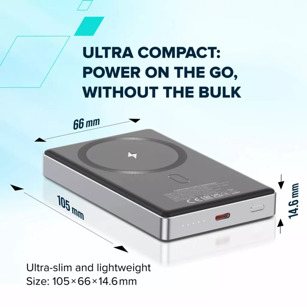 CANYON ārējā baterija OnPower 510 Slim MagSafe 10000 mAh PD20W Tumši pelēka