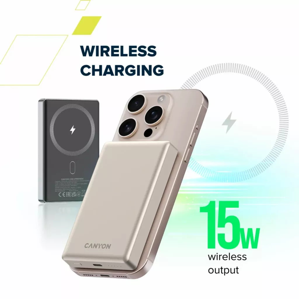 CANYON ārējā baterija OnPower 510 Slim MagSafe 10000 mAh PD20W Tumši pelēka