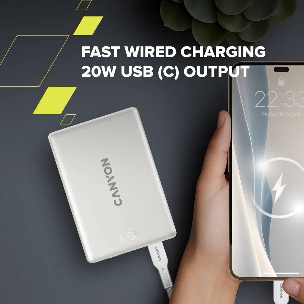 20W CANYON OnPower 511 10000mAh MagSafe powerbanka, melna