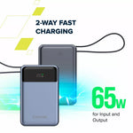 CANYON Power Bank OnPower 600 sisseehitatud kaabliga 20 000 mAh 65 W tumehall