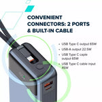 CANYON Power Bank OnPower 600 sisseehitatud kaabliga 20 000 mAh 65 W tumehall