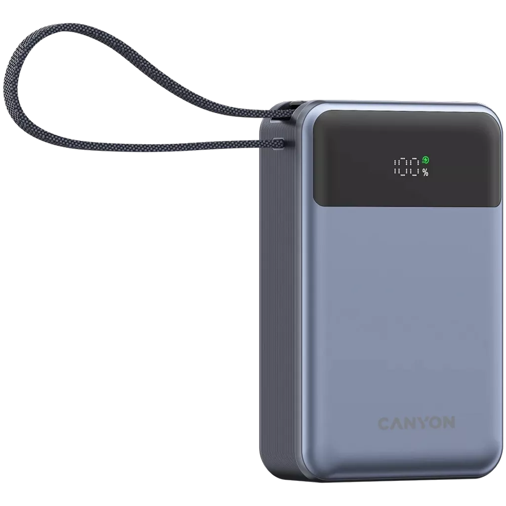 CANYON Power Bank OnPower 600 sisseehitatud kaabliga 20 000 mAh 65 W tumehall