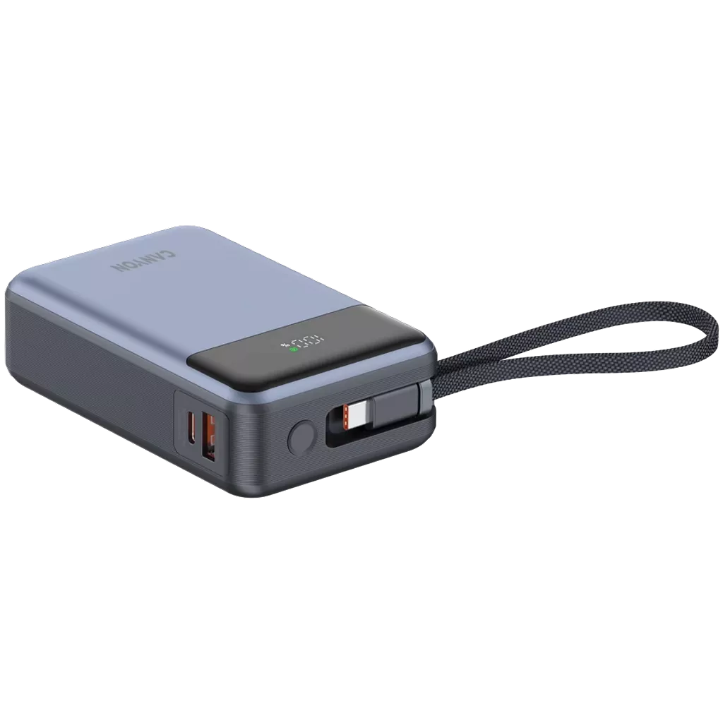 CANYON Power Bank OnPower 600 sisseehitatud kaabliga 20 000 mAh 65 W tumehall