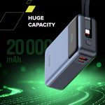 CANYON Power Bank OnPower 600 sisseehitatud kaabliga 20 000 mAh 65 W tumehall