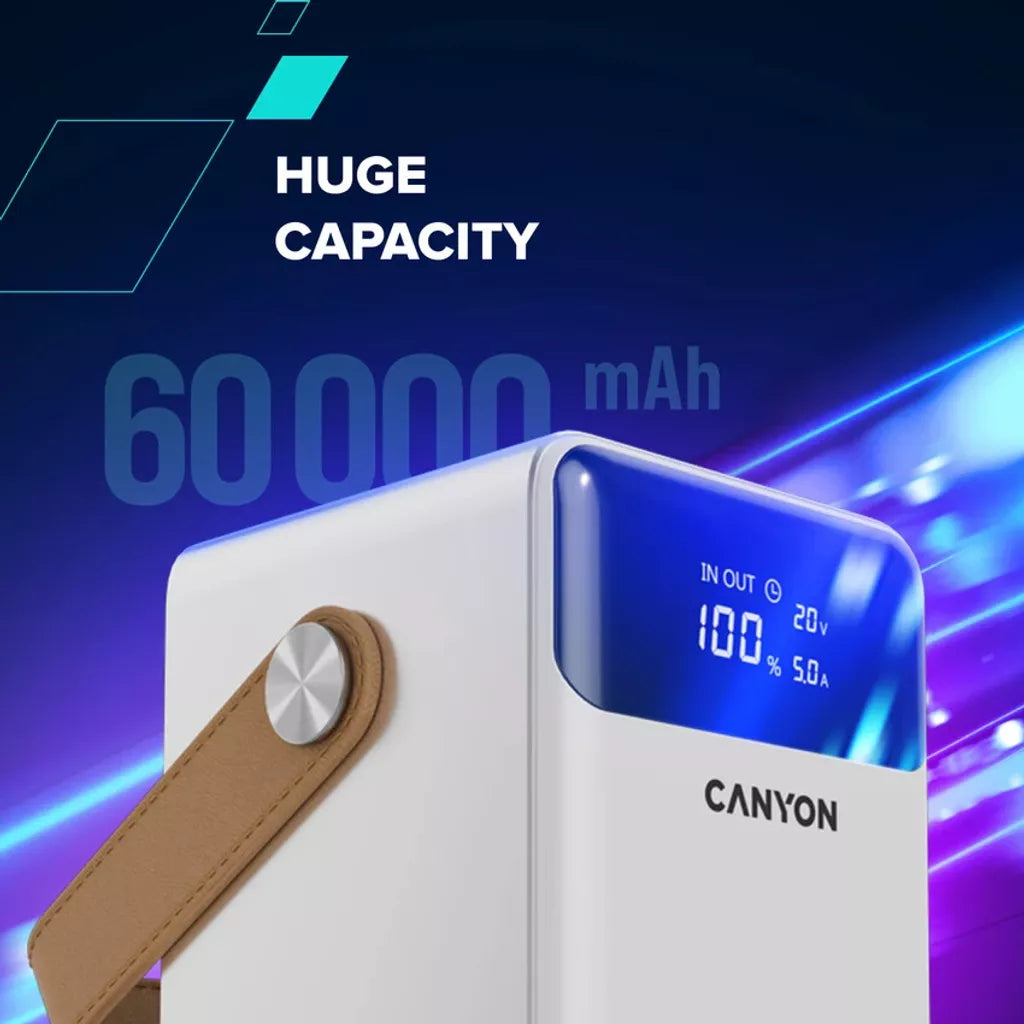 CANYON Power Bank OnPower 610 metāla 60 000 mAh 100 W balts