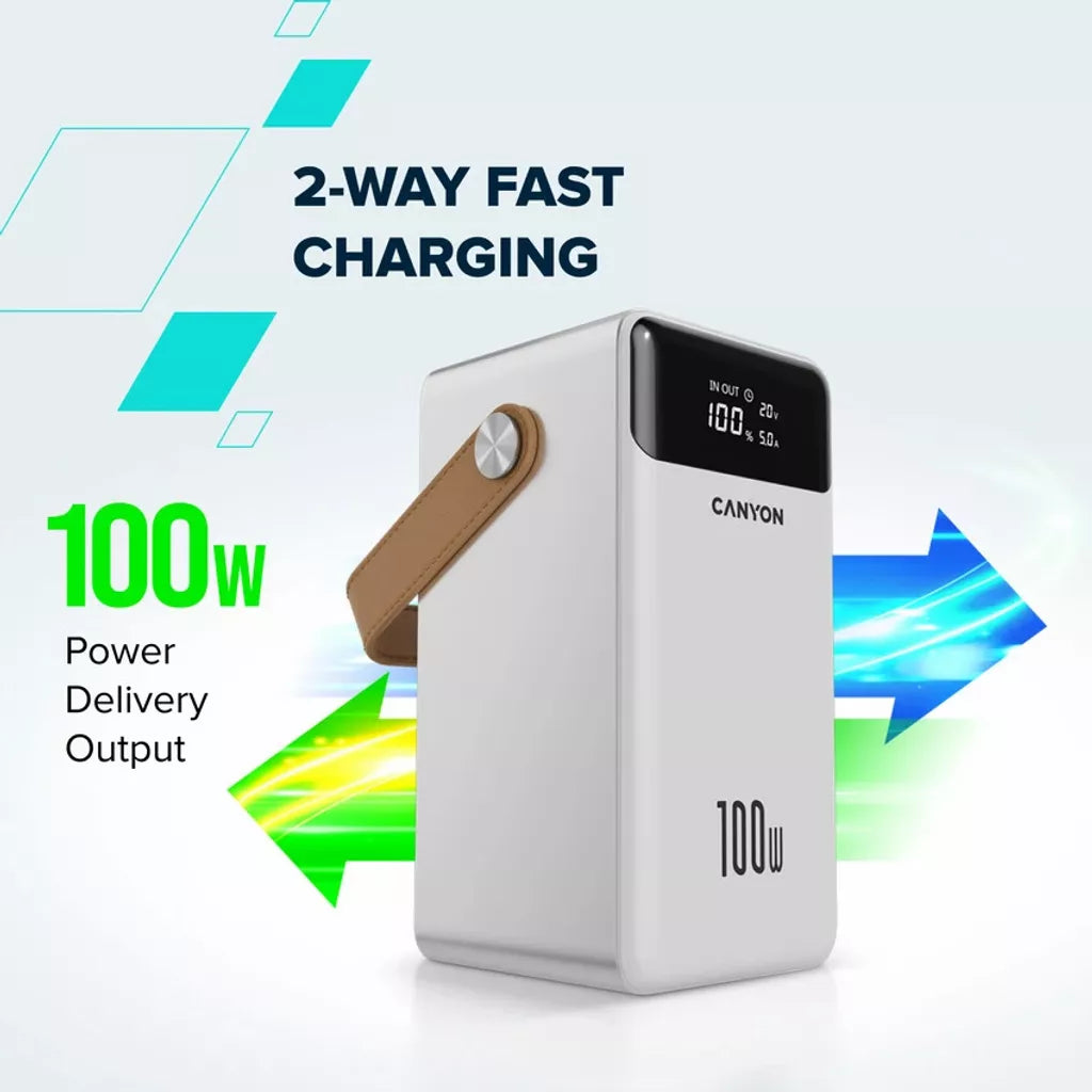 CANYON Power Bank OnPower 610 metāla 60 000 mAh 100 W balts