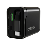 CANYON OnCharge 65RC 65W GaN lādētājs ar ievelkamu USB-C kabeli, melns