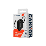 CANYON OnCharge 65RC 65W GaN lādētājs ar ievelkamu USB-C kabeli, melns