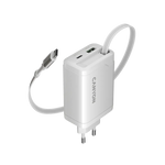 CANYON OnCharge 65RC 65W GaN lādētājs ar ievelkamu USB-C kabeli, balts