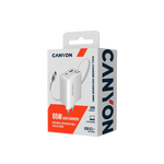 CANYON OnCharge 65RC 65W GaN lādētājs ar ievelkamu USB-C kabeli, balts
