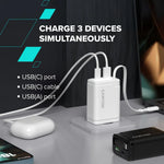 CANYON OnCharge 65RC 65W GaN lādētājs ar ievelkamu USB-C kabeli, balts