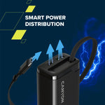CANYON OnCharge 65RC 65W GaN lādētājs ar ievelkamu USB-C kabeli, balts