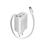 CANYON OnCharge 65RC 65W GaN lādētājs ar ievelkamu USB-C kabeli, balts