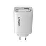 CANYON OnCharge 65RC 65W GaN lādētājs ar ievelkamu USB-C kabeli, balts