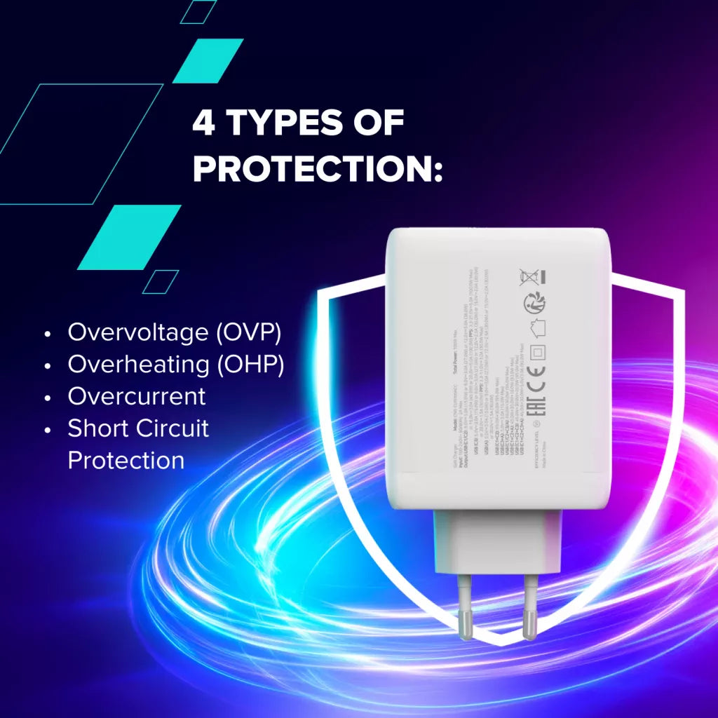 CANYON lādētājs CU100ACC GaN 100 W 3×PD 1×QC EU balts