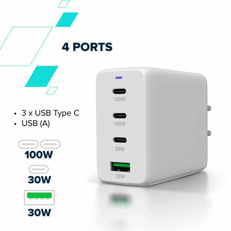 CANYON lādētājs CU100ACC GaN 100 W 3×PD 1×QC EU balts