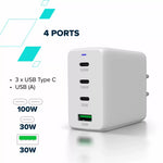 CANYON lādētājs CU100ACC GaN 100 W 3×PD 1×QC EU balts