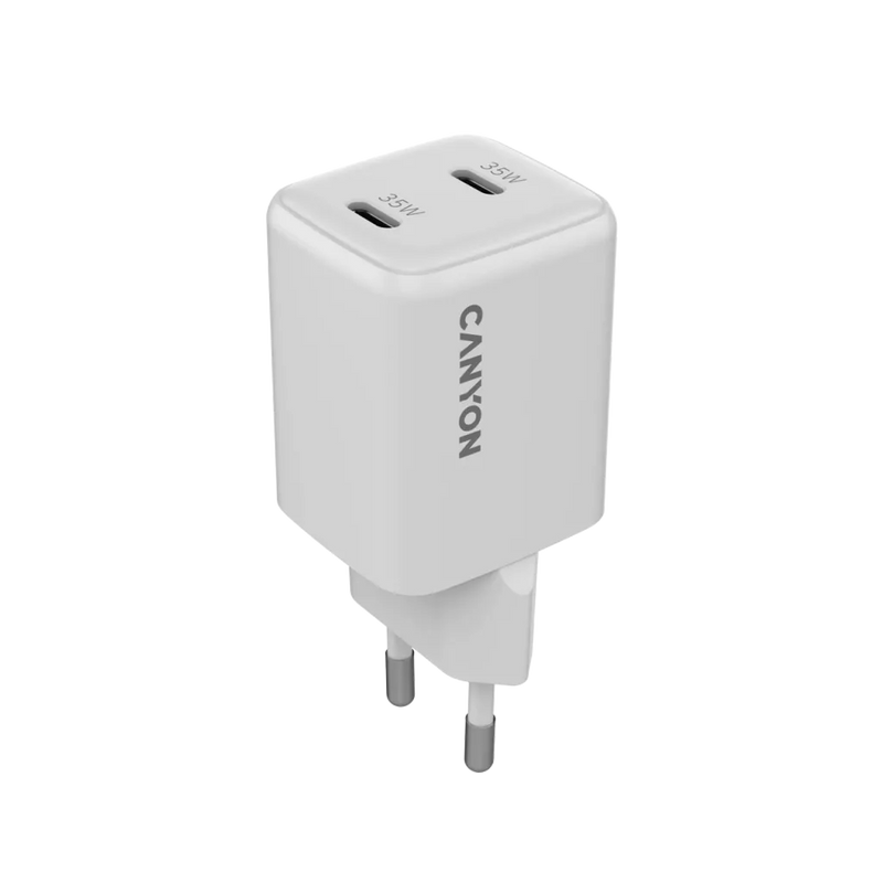 CANYON lādētājs CU35CC GaN 35 W 2×PD EU balts