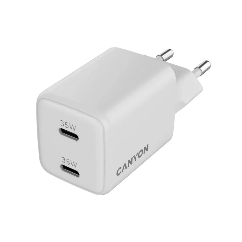 CANYON lādētājs CU35CC GaN 35 W 2×PD EU balts