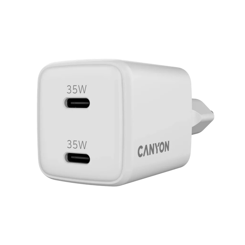 CANYON lādētājs CU35CC GaN 35 W 2×PD EU balts