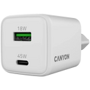 CANYON lādētājs CU45AC GaN 45 W 1×PD 1×QC EU balts