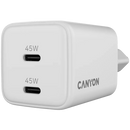 CANYON lādētājs CU45CC GaN 45 W 2×PD EU balts