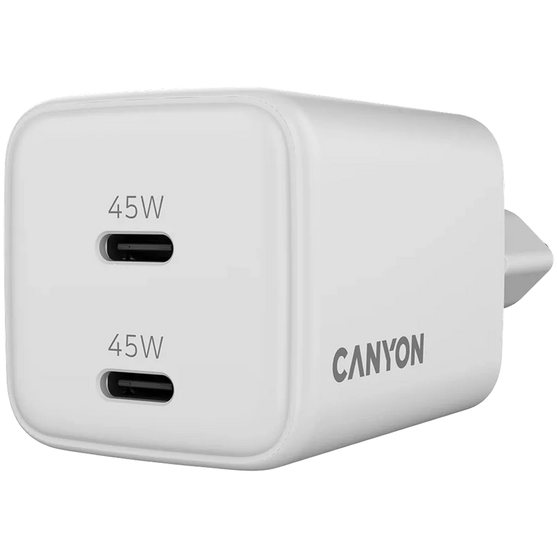 CANYON lādētājs CU45CC GaN 45 W 2×PD EU balts