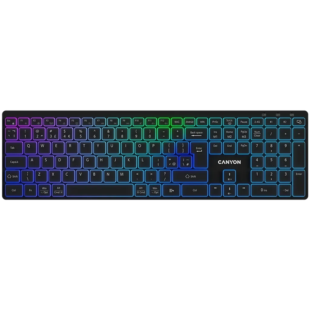 CANYON HKB-W11 bezvadu tastatūra, 2,4 GHz/Bluetooth, RGB, 113 taustiņi