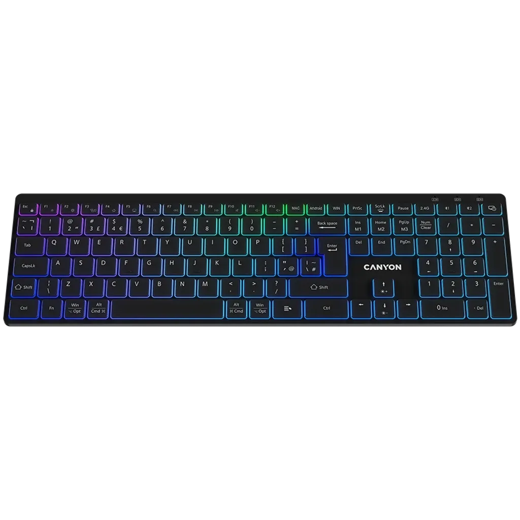 CANYON HKB-W11 bezvadu tastatūra, 2,4 GHz/Bluetooth, RGB, 113 taustiņi