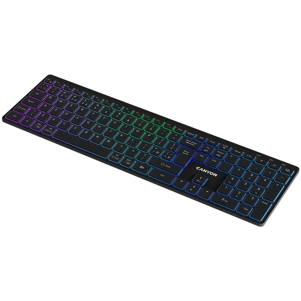 CANYON HKB-W11 bezvadu tastatūra, 2,4 GHz/Bluetooth, RGB, 113 taustiņi