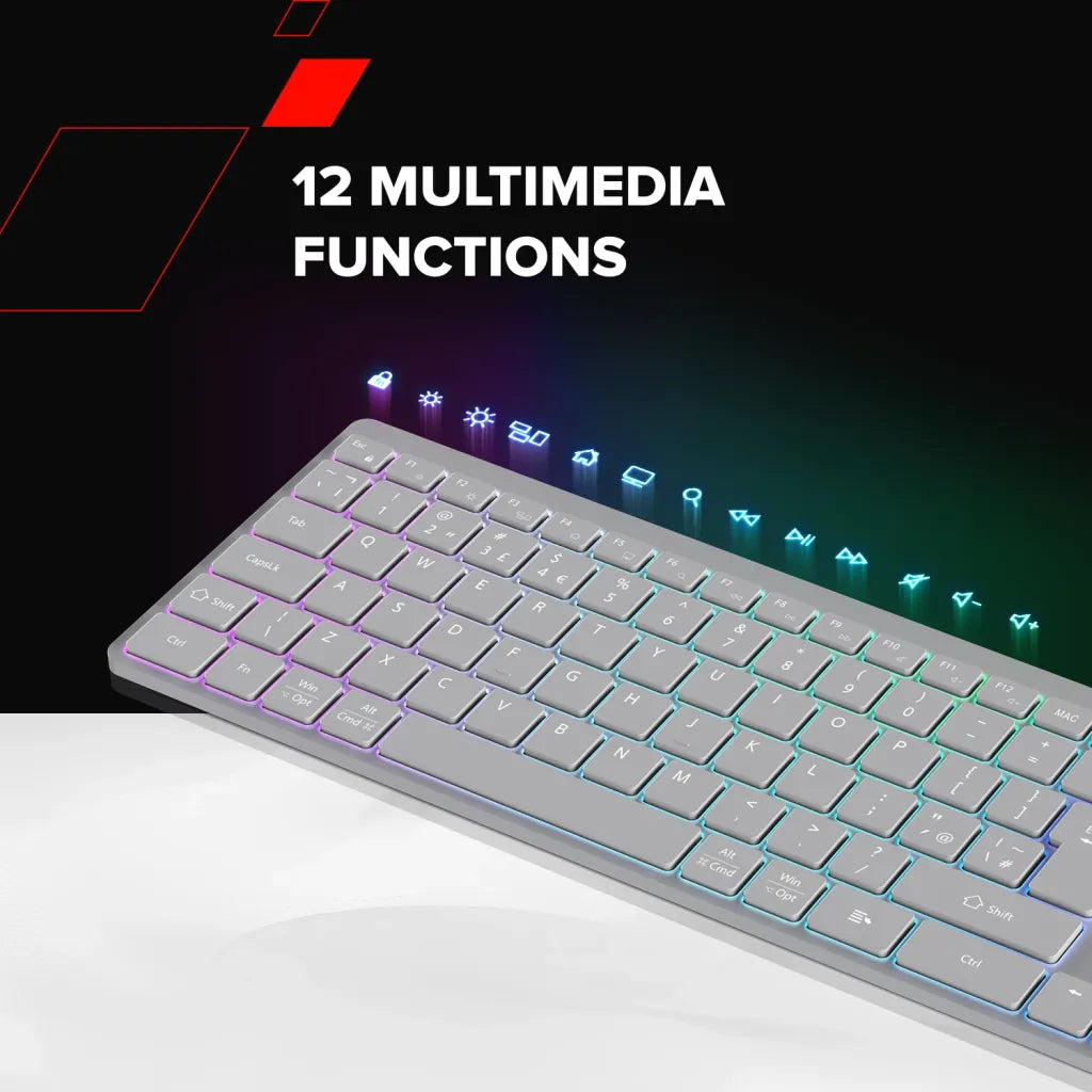 CANYON HKB-W11 bezvadu tastatūra, 2,4 GHz/Bluetooth, RGB, 113 taustiņi, balta