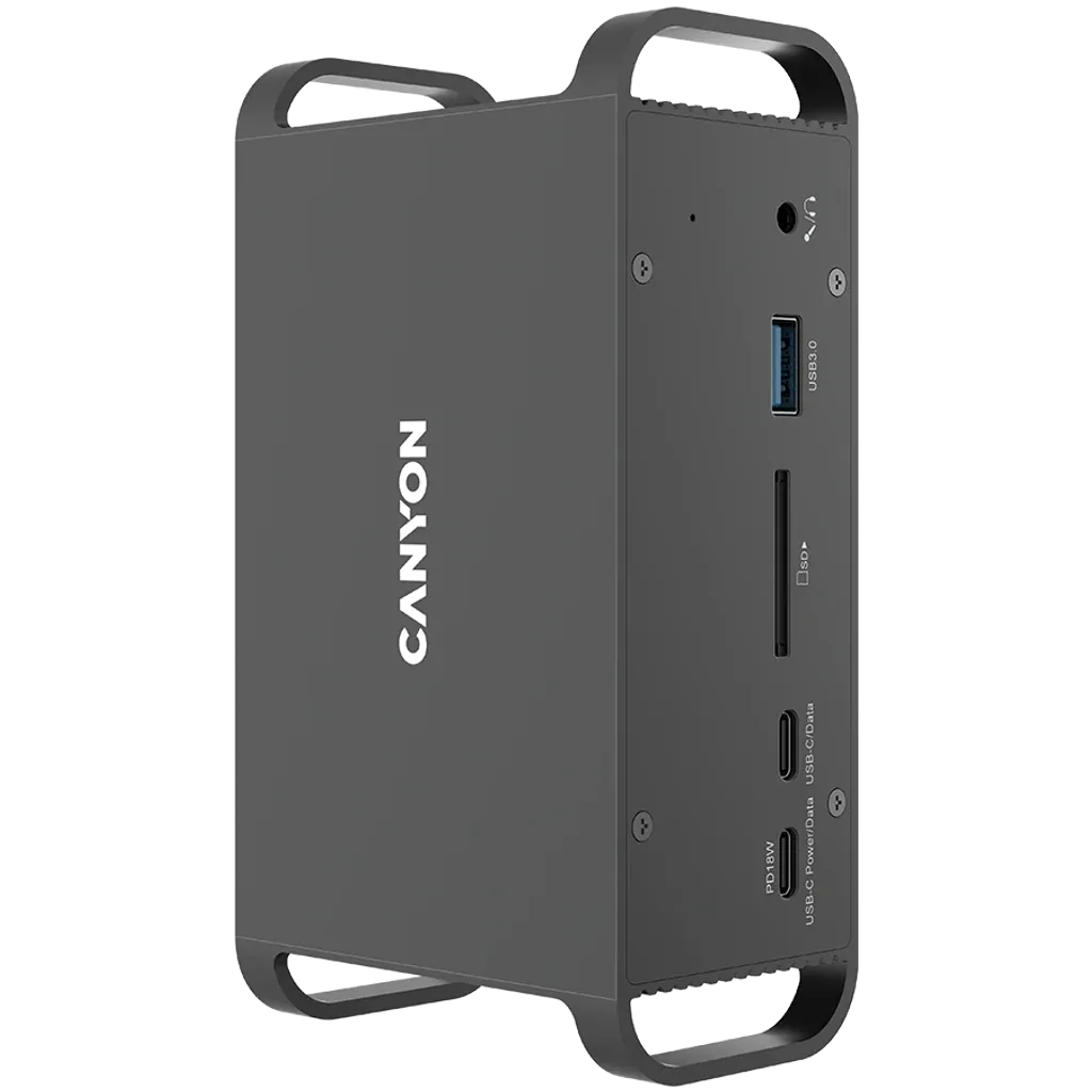 CANYON HDS-95ST USB-C 14 portu dokstacija, 100W, 2×HDMI 4K, pelēka