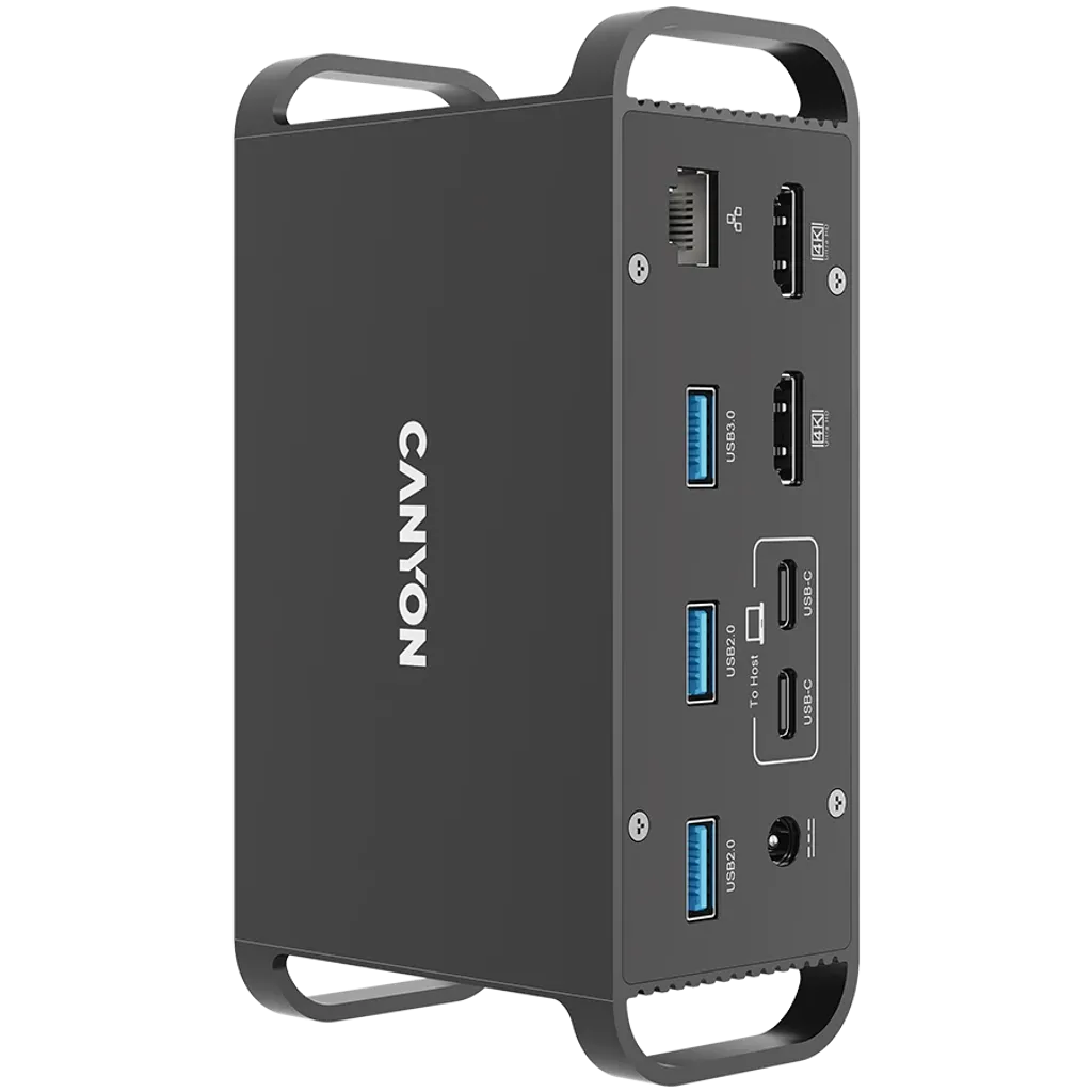 CANYON HDS-95ST USB-C 14 portu dokstacija, 100W, 2×HDMI 4K, pelēka