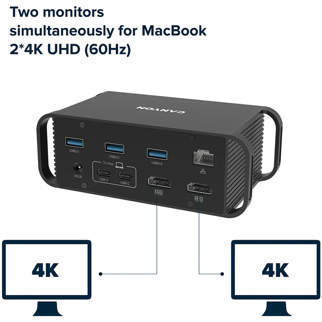 CANYON HDS-95ST USB-C 14 portu dokstacija, 100W, 2×HDMI 4K, pelēka