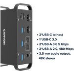 CANYON HDS-95ST USB-C 14 portu dokstacija, 100W, 2×HDMI 4K, pelēka