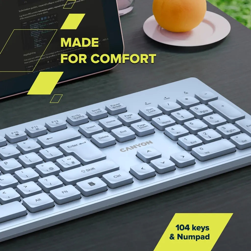 CANYON HKB-W01 bezvadu tastatūra, 2,4 GHz, 104 taustiņi, bēša