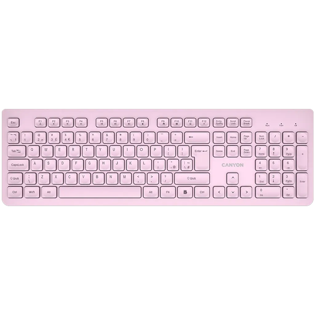 CANYON HKB-W01 bezvadu tastatūra, 2,4 GHz, 104 taustiņi, rozā