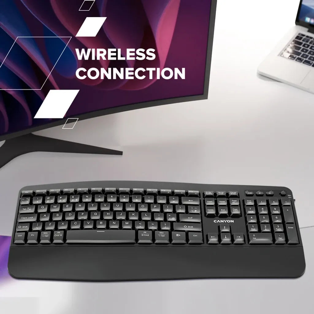 CANYON HKB-W6 bezvadu tastatūra, 2,4 GHz/Bluetooth, 105 taustiņi, melna
