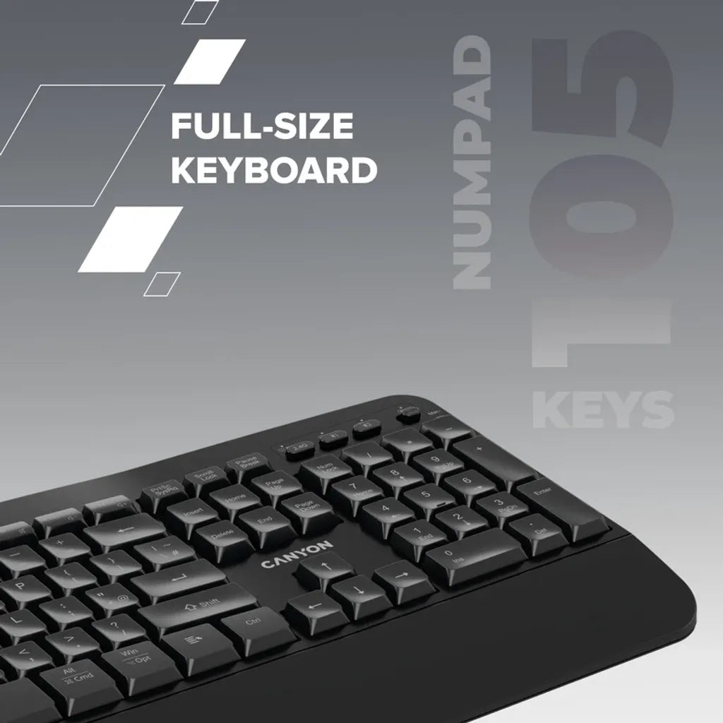 CANYON HKB-W6 bezvadu tastatūra, 2,4 GHz/Bluetooth, 105 taustiņi, melna