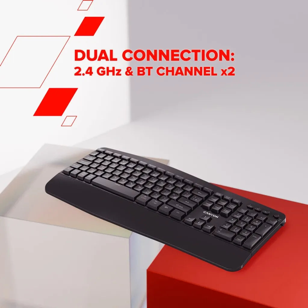 CANYON HKB-W6 bezvadu tastatūra, 2,4 GHz/Bluetooth, 105 taustiņi, melna