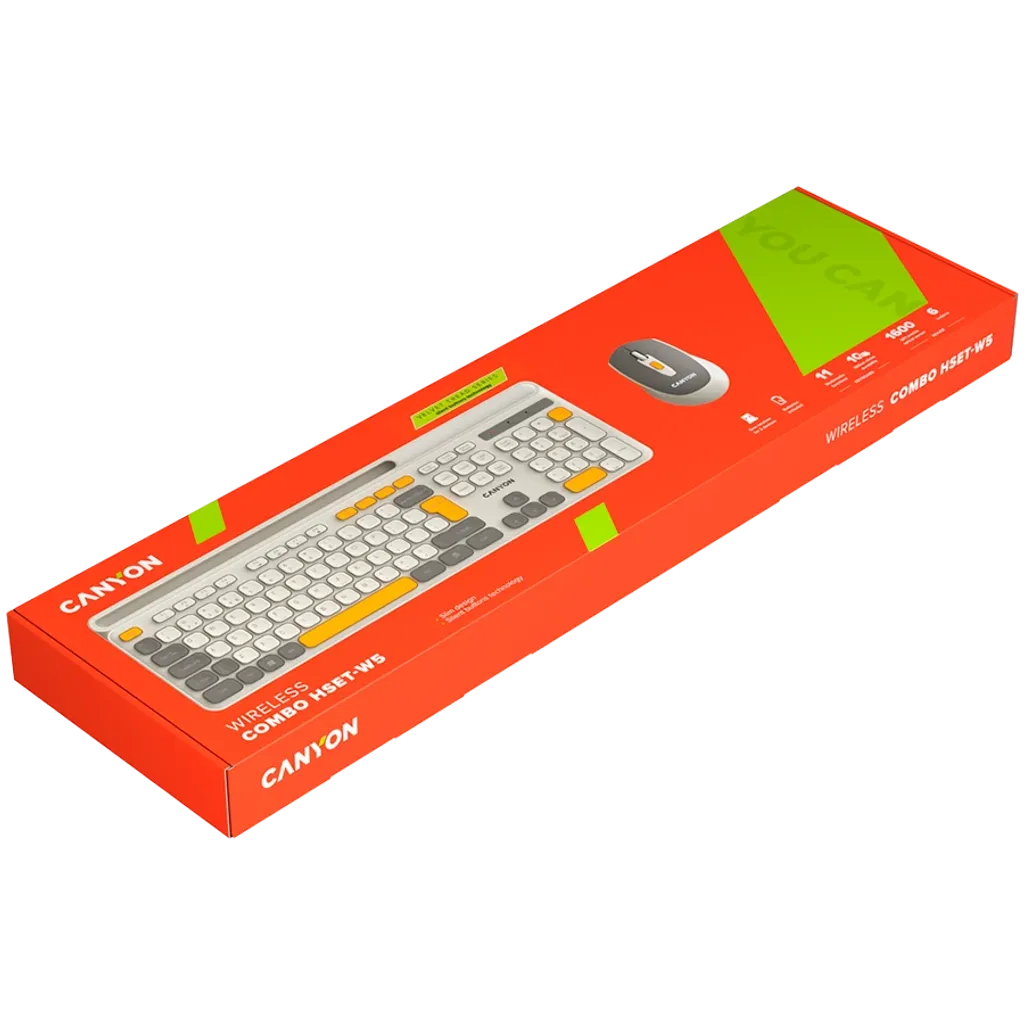 CANYON HSET-W5 bezvadu tastatūras un peles komplekts, 2,4 GHz, bēšs