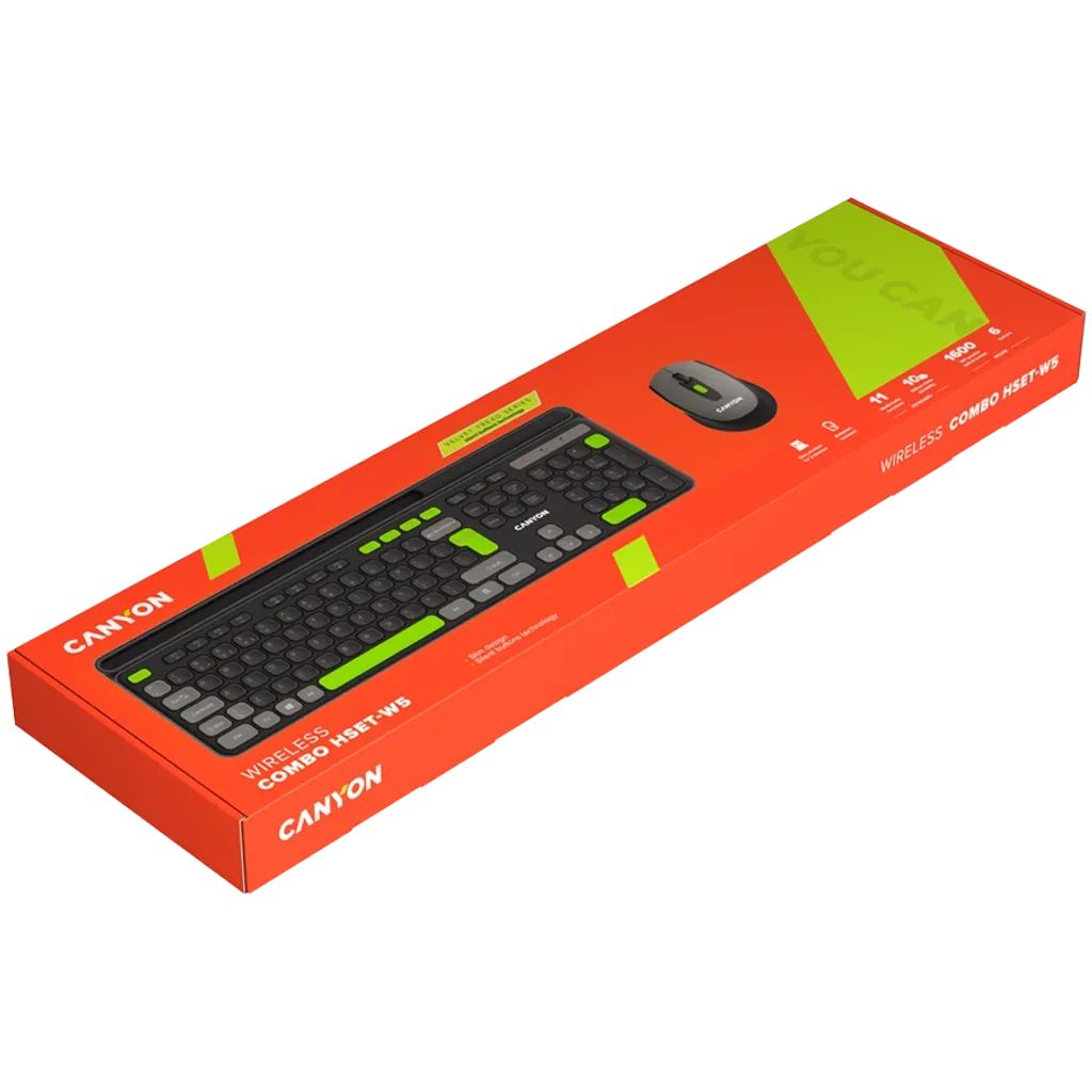 CANYON HSET-W5 bezvadu tastatūras un peles komplekts, 2,4 GHz, melns
